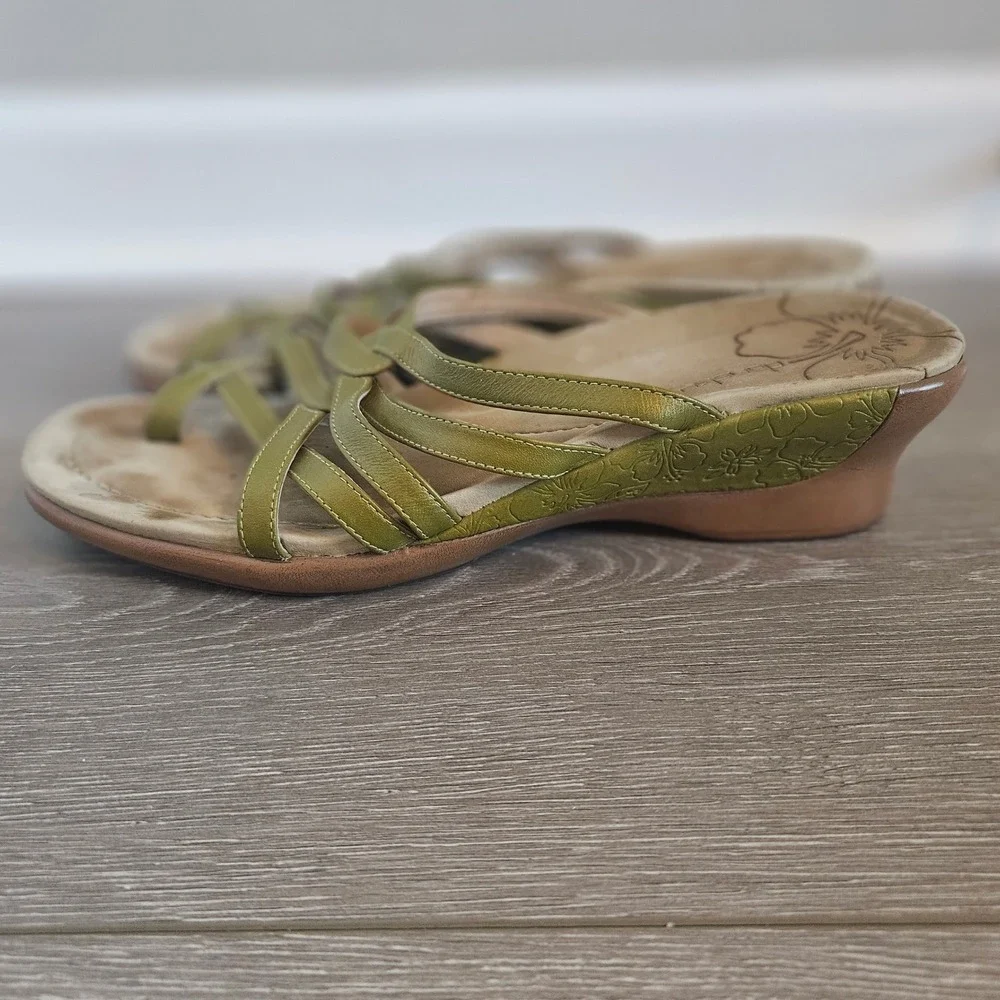 Dansko Women Olive Green Leather Strappy Wedge Sandals Made in Portugal 41 US 10
